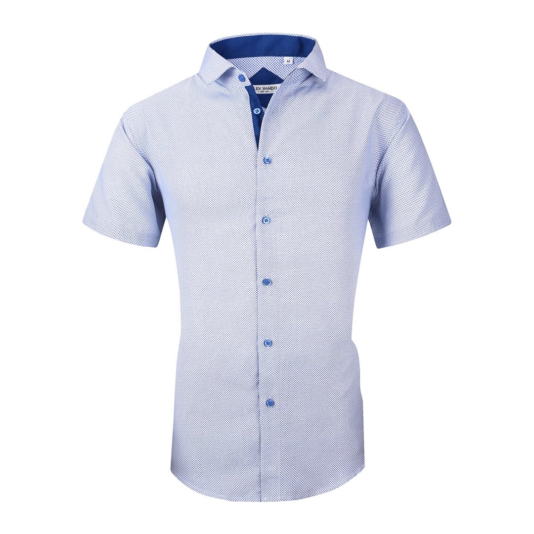 Men's Microfiber Casual Short Printed Shirt Lt Blue Cross Alex Vando Fashion