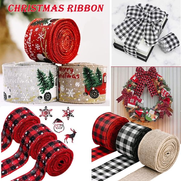 Classic Christmas DIY Fabric Swirl Ribbon Burlap Ribbon Gift Wrapping Plaid Christmas Tree Ribbon Wreath Bow Trims Christmas Decorations - Shop Trendy Women's Fashion | TeeYours