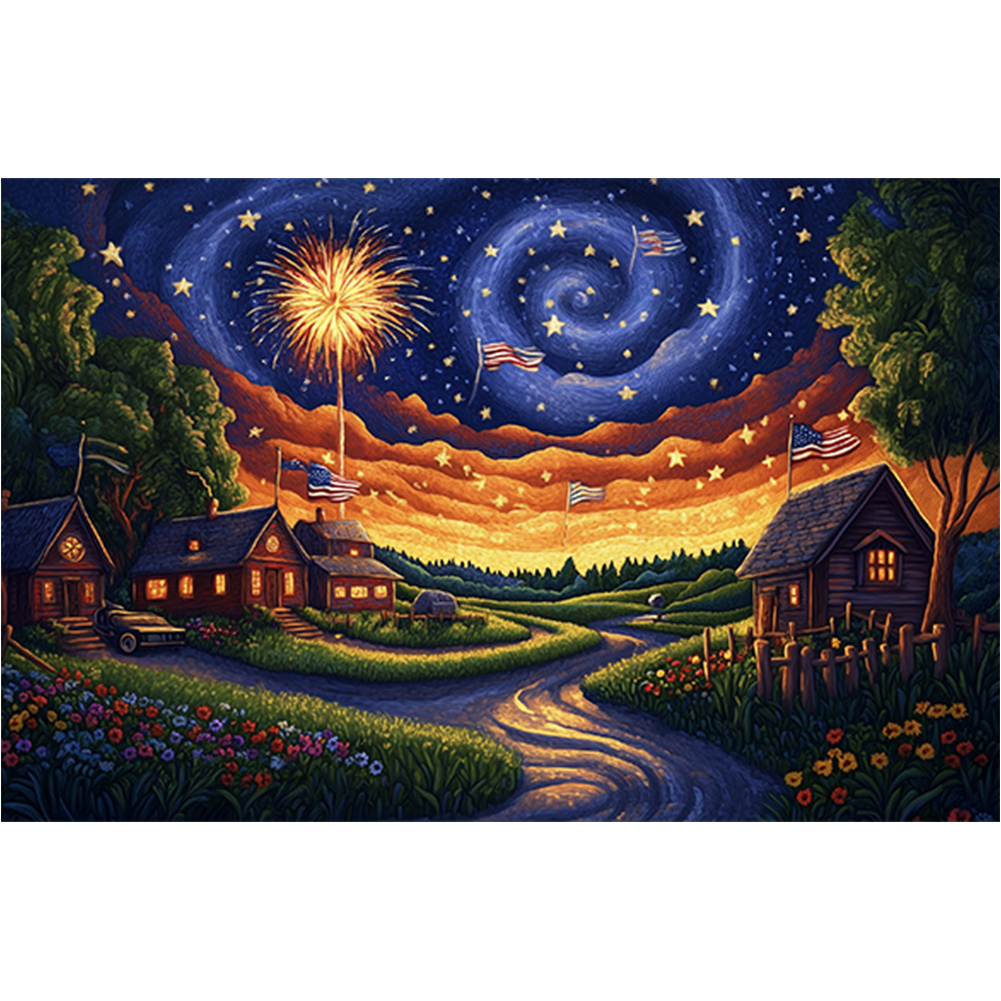 Independence Day Town Night Scene 60*40cm(canvas) full round drill diamond painting