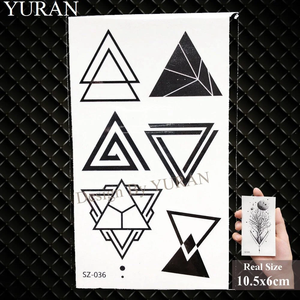 YURAN DIY Fake Geometric Triangle Tattoo Women Hip Hop Temporary Tattoo Round Moon Timber Tatto Stickers Men Body Arm Arrows