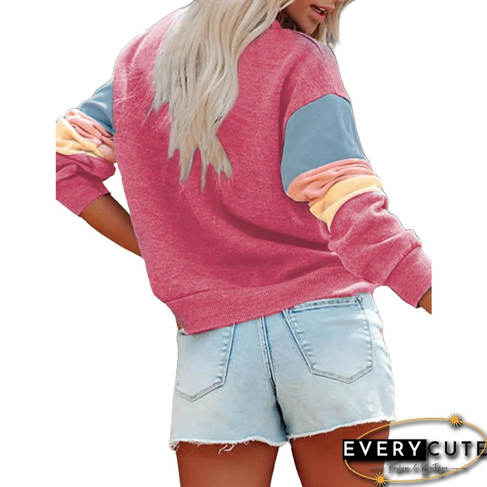 Pink Contrast Crew Neck Long Sleeve Sweatshirt