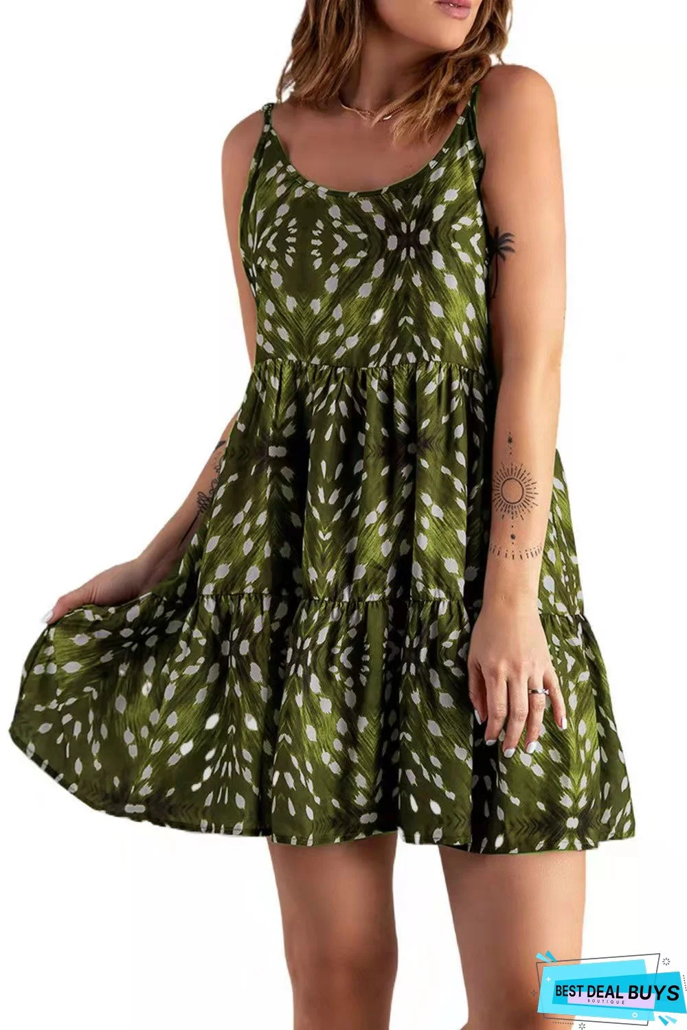 Printed Bohemian Commuter Suspender Dress