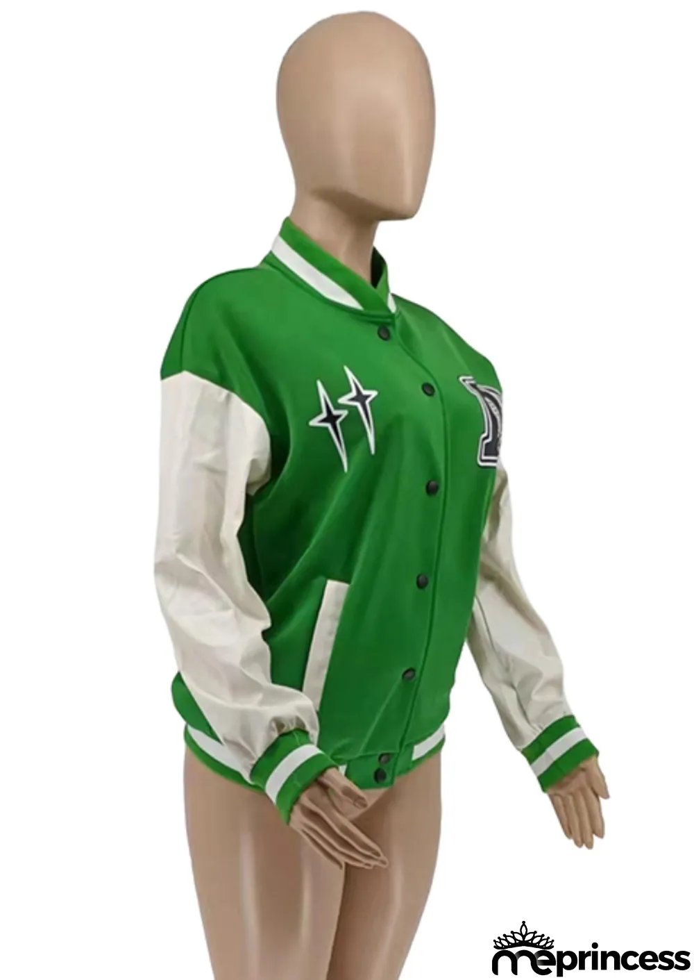 Autumn Contrast Color Button Up Long Baseball Jacket