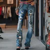 Women's Punk Rock Skull And Cross Print Jeans by Inlyline