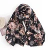 Black Pink Flower Autumn Winter Shawl Scarf