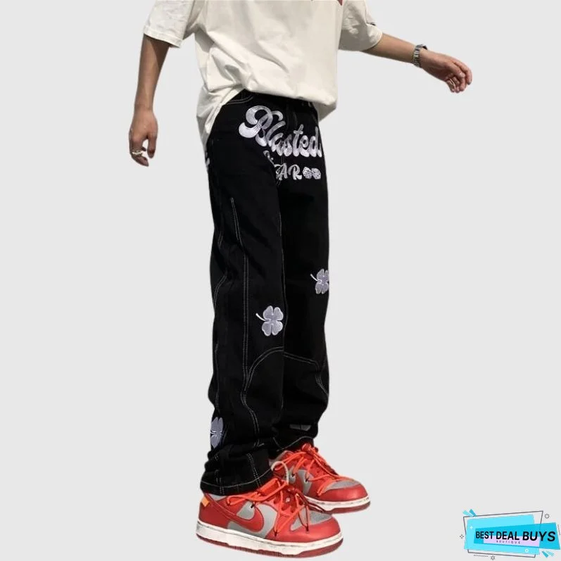 Four Leaf Clover Embroidered Jeans