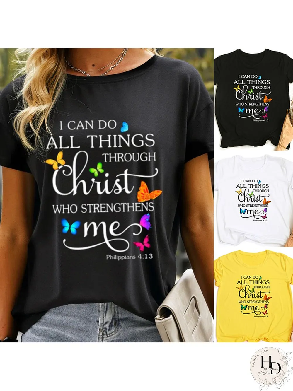 Butterfly Can All Things Philippians Women Aesthetic Graphic Shirts Casual Christian Jesus