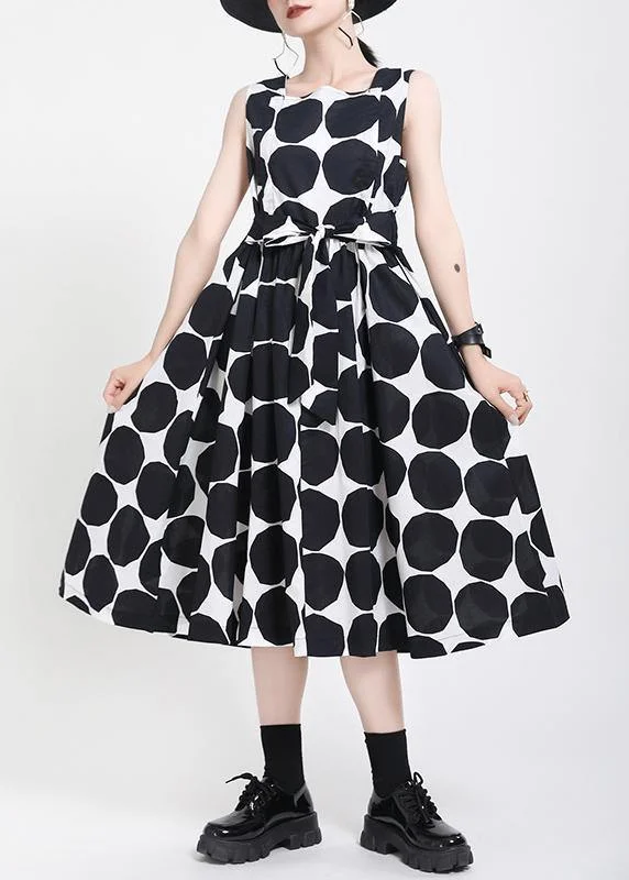 Fine Black Dot tie waist Summer Cotton Dress