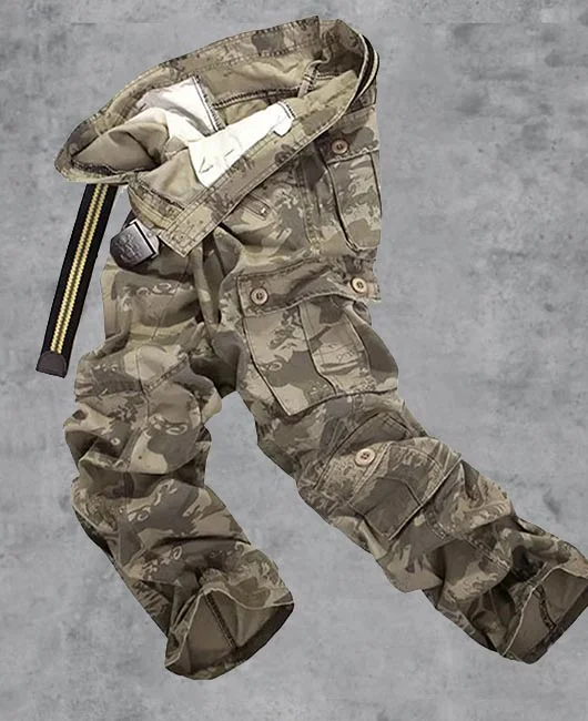 Casual Straight Leg Multi-Pocket Button camouflage  Cargo Pants 