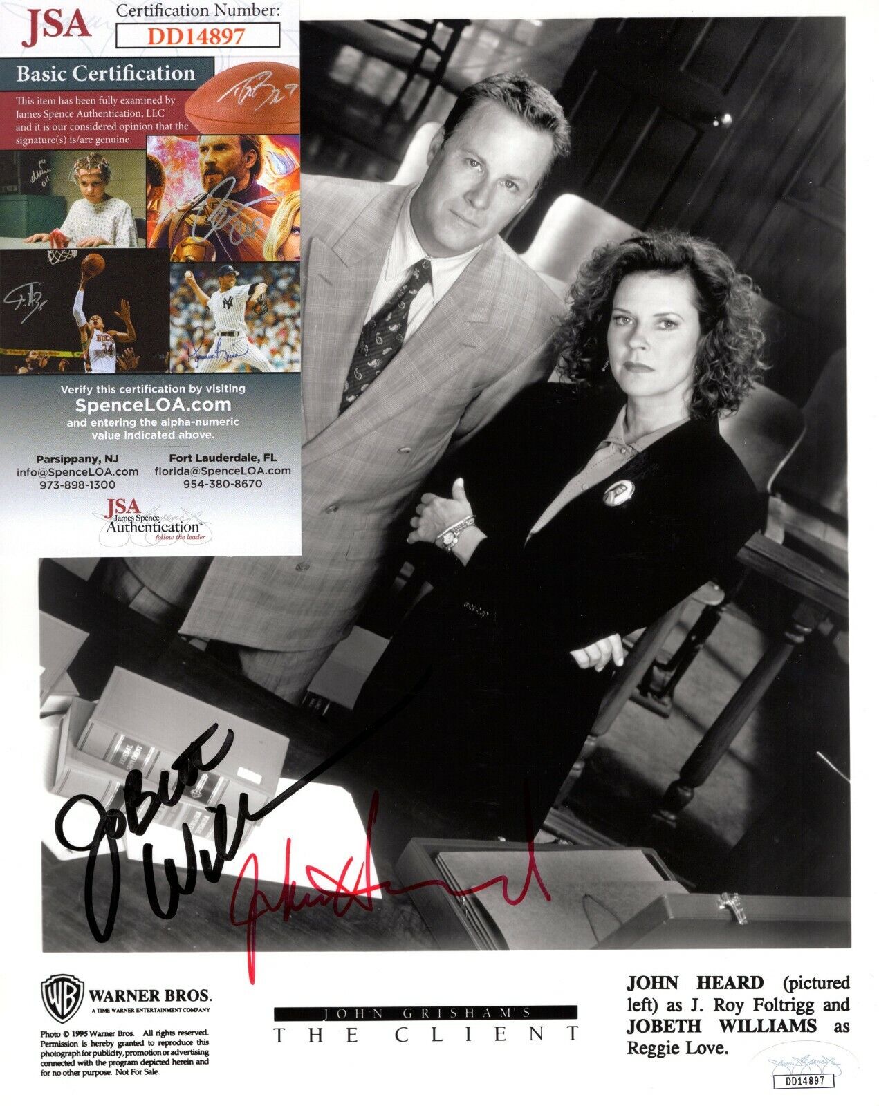 John Heard Jobeth Williams The Client TV Show Hand Signed 8x10 Photo Poster painting w/ JSA COA