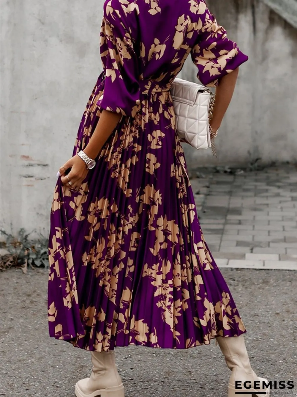 Fashion Waist Strap Pleated Print Dress | EGEMISS
