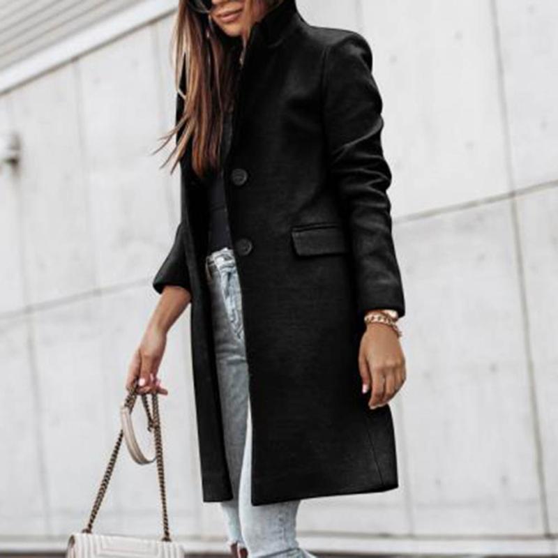  thdmladies  Elegant Knee-Length Coat with Side Pockets thedmladies