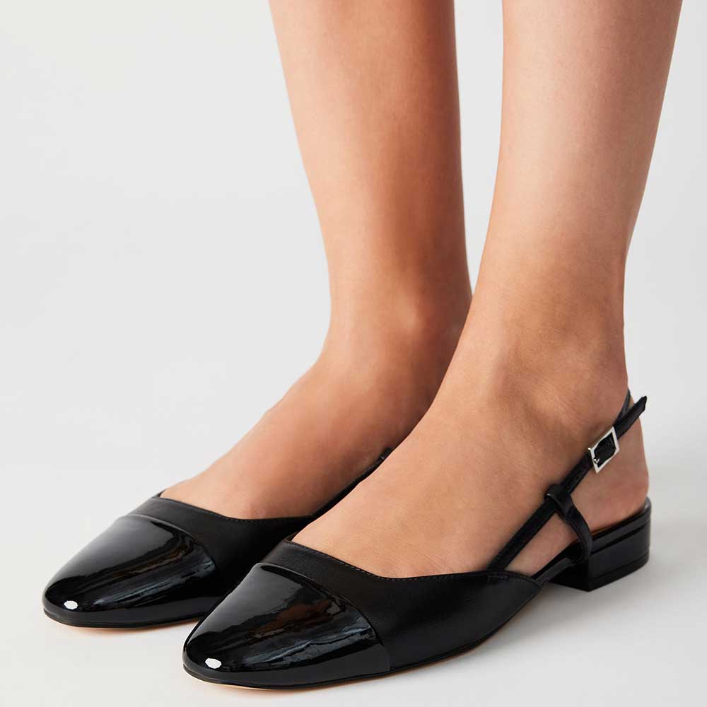 Women's Black Vegan Leather Round Toe Slingback Backless Mary Janes Nicepairs