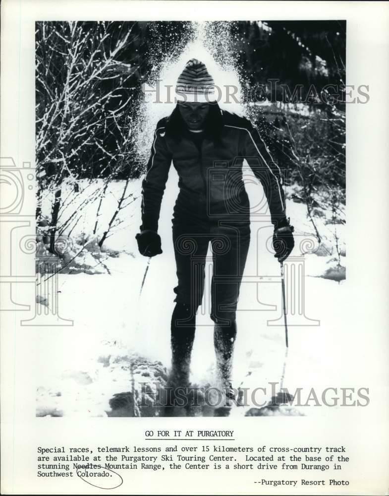 Press Photo Poster painting A visitor skis at the Purgatory Ski Touring Center in Colorado