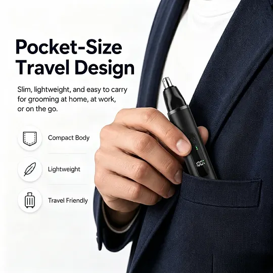 Compact travel-ready electric nose hair trimmer