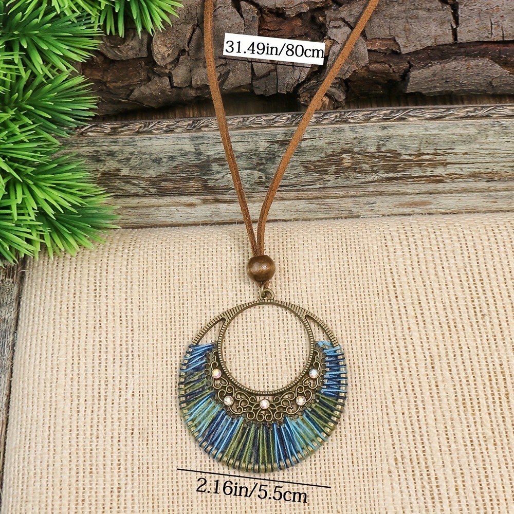 Women's Bohemian Woven Mixed Color Large Circle Pendant Necklace