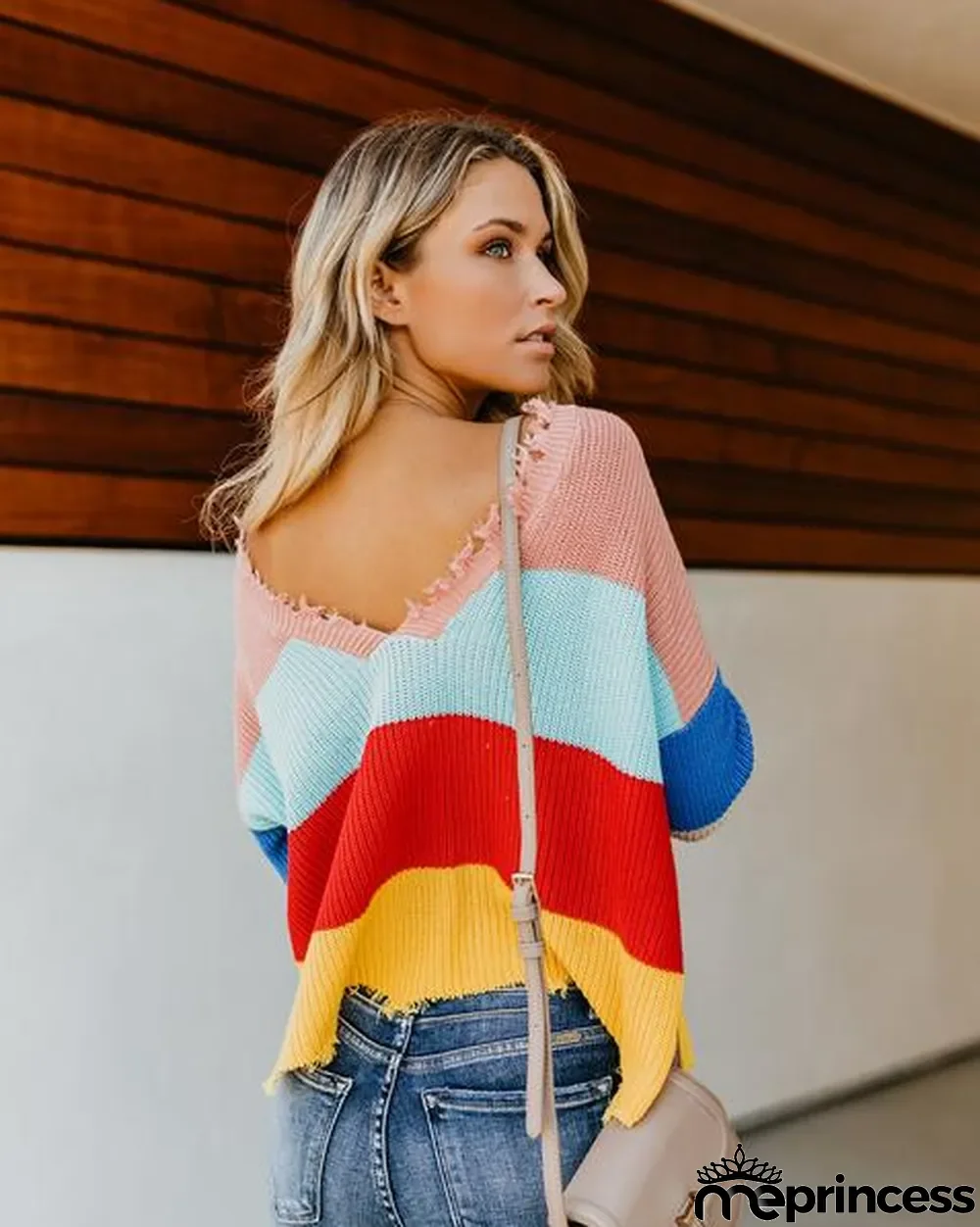 Wide Stripes Deep-V Pullover Sweater