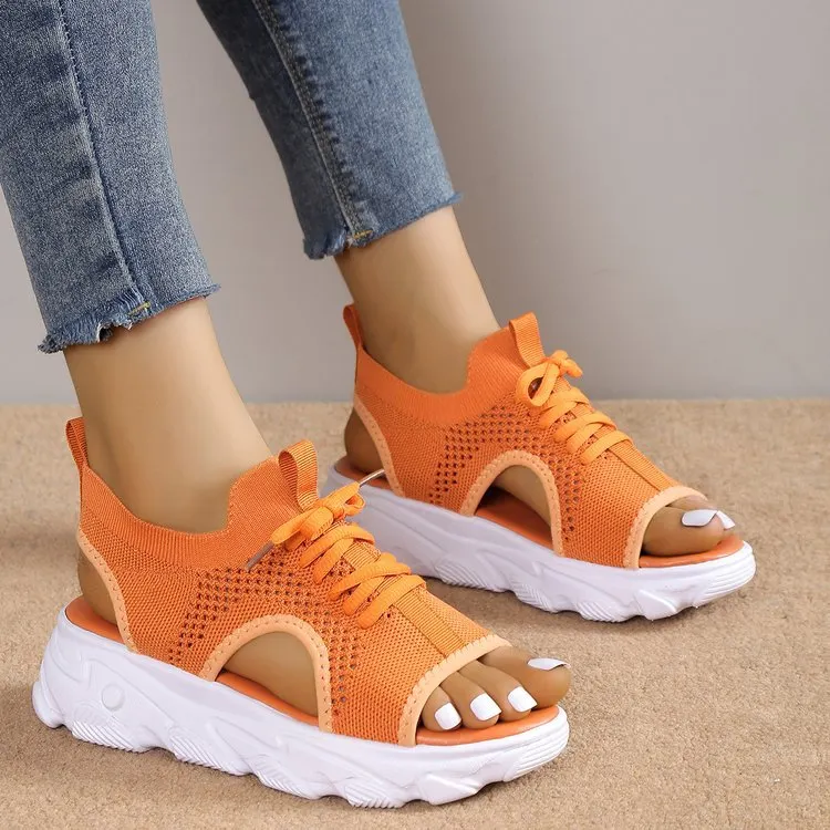 Breakj Breakj Sports Sandals Women 2025 Summer New Thick-Soled Flying Soft Base Leisure Flat Bottom Hollow Fish Mouth Beach Sandals