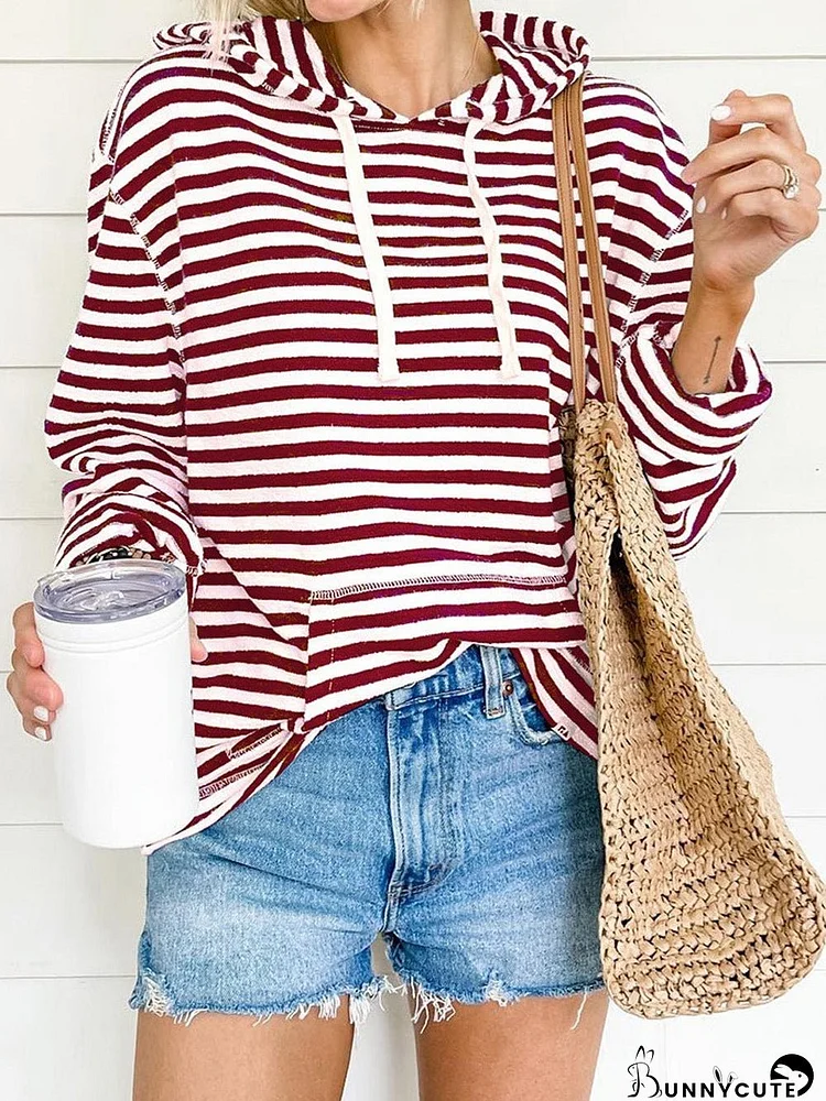 Cozy Red Stripe Hoodie with Kangaroo Pocket
