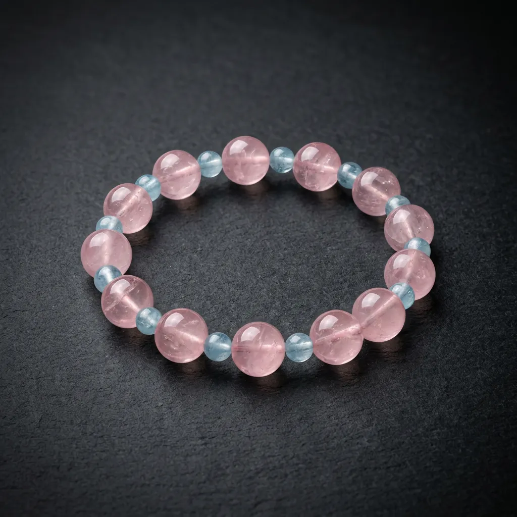 JiStones "Serene Bloom" Natural Aquamarine & Rose Quartz Bracelet - Elegant Handcrafted Light Luxury Accessory Serene Bloom (Pink & Blue)