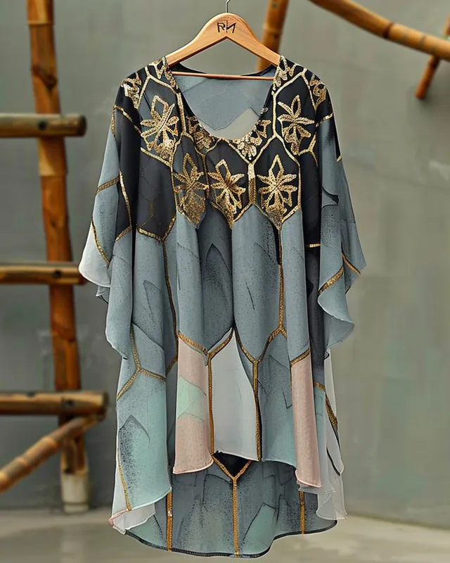 Summer vacation handmade gilded chiffon T-shirt 6ab6