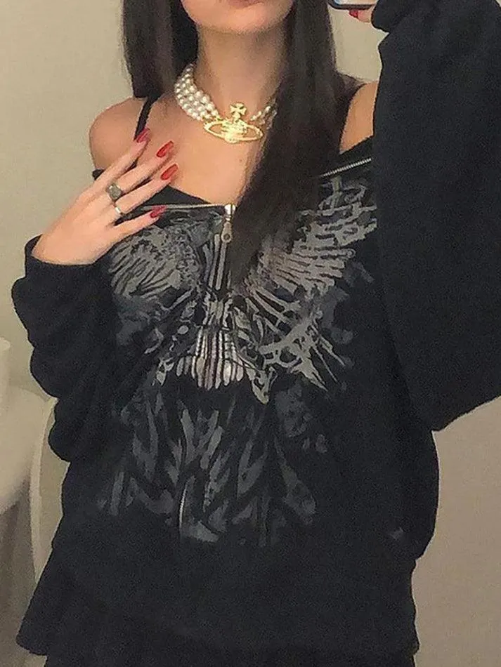 Brownm Goth Graphic Oversized Hoodie