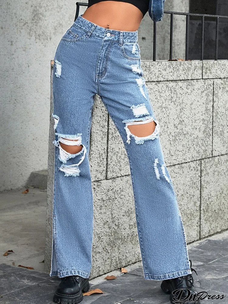 Distressed Slit Jeans