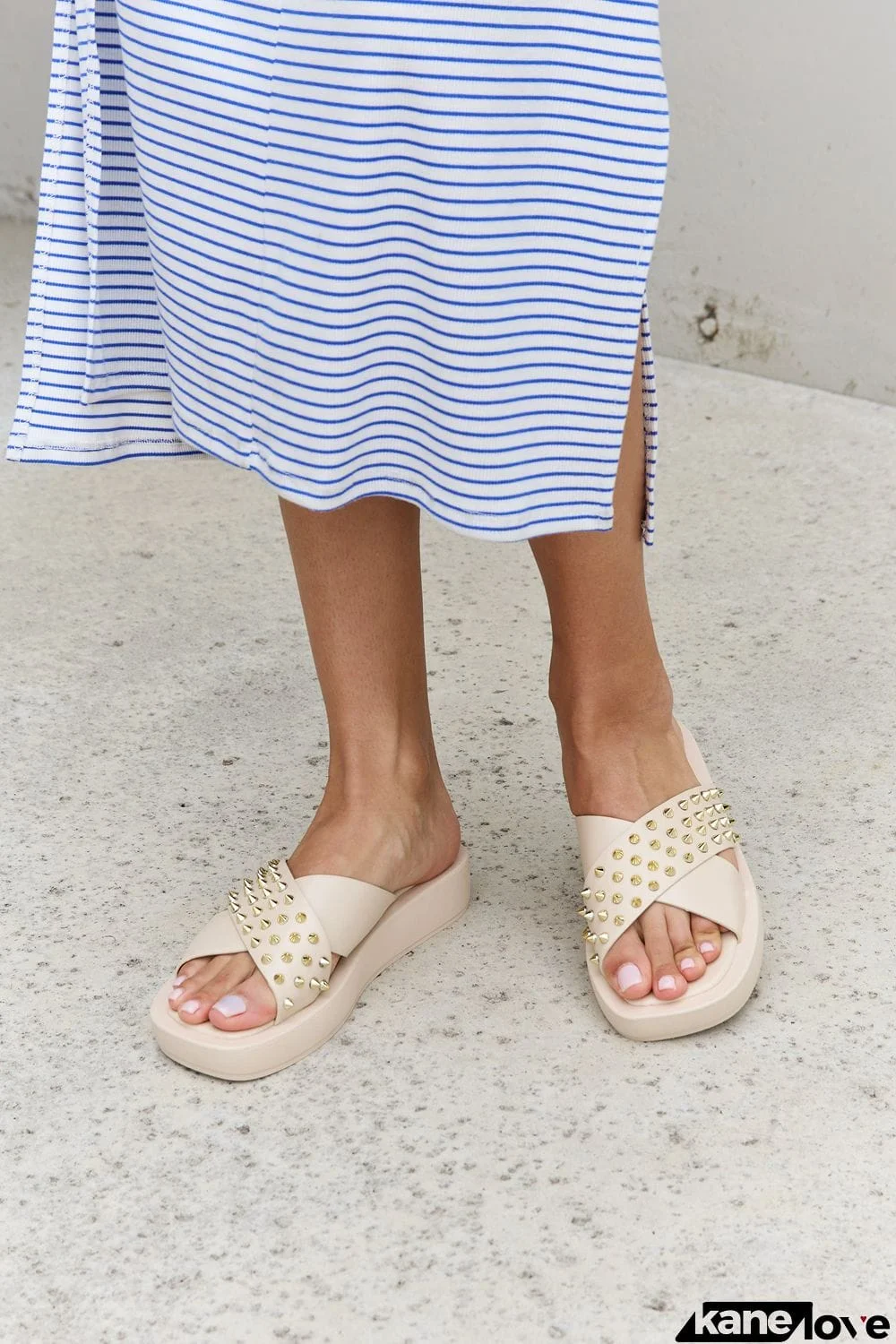 Forever Link Studded Cross Strap Sandals in Cream