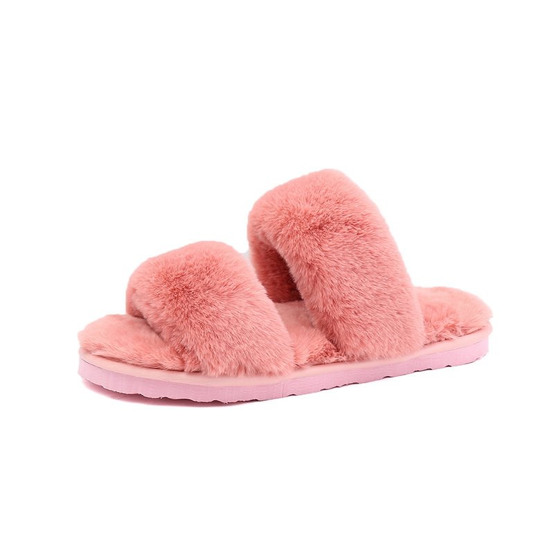 Winter new Korean Edition flat bottom flat heel heel slippers thick wool cotton slippers hairy shoe-PABIUYOU- Women's Fashion Leader