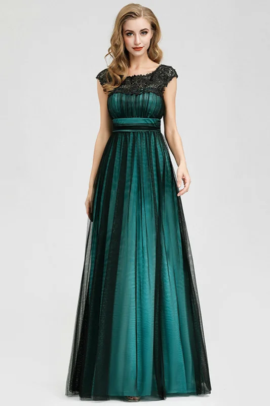 Cap Sleeve Scoop Lace Long Tulle Evening Prom Dress Online