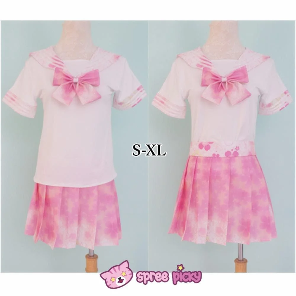 [S-XL]J-Fashion Pink Sakura Sailor Seifuku Top and Skirt Set SP151631