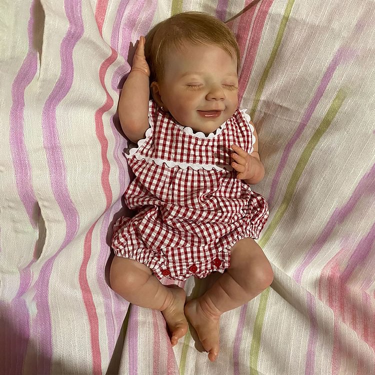 15'' Real Lifelike Eyes Closed Reborn Newborn Doll with Short Brown Hair Named Seery with "Heartbeat" and Coos Minibabydolls® Minibabydolls®