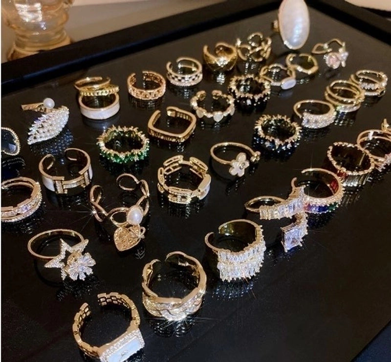 Fashion Rabbit Heart Shape Flower Copper Plating Inlay Shell Zircon Open Ring 1 Piece3