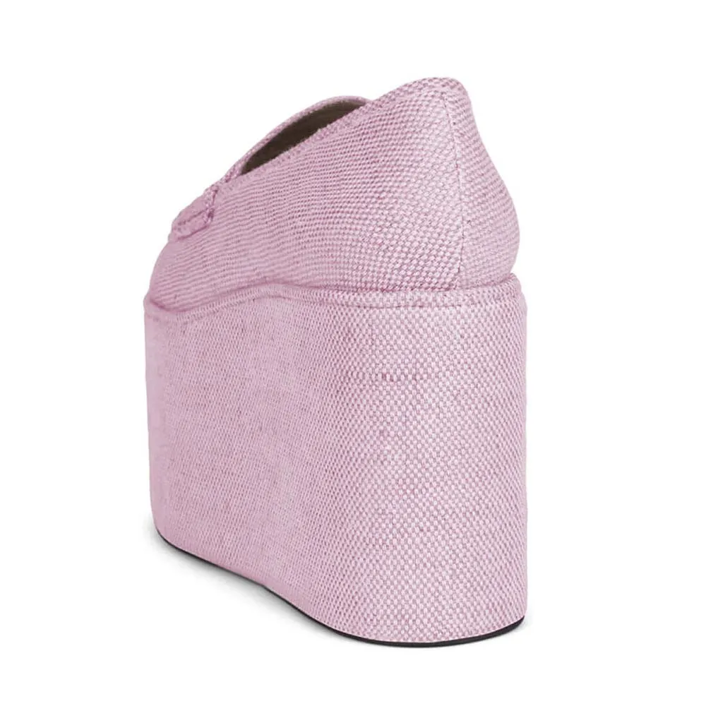 YDN Pink Wedge Heel Classic Platform Loafers with Round Toe