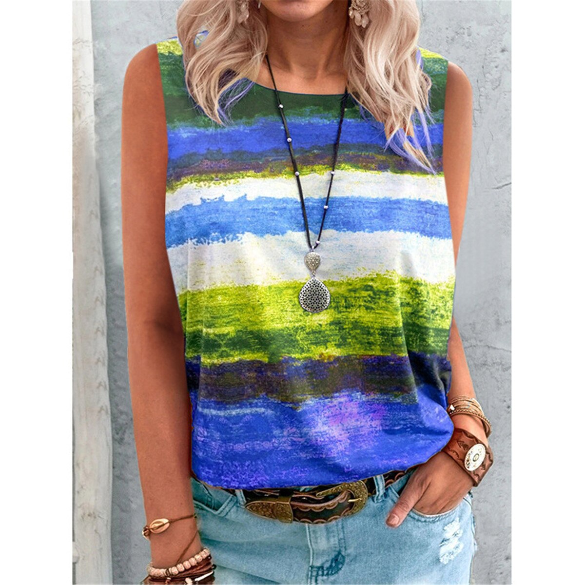 Hot Sale New Style Women Plus Size Fashion Casual Loose Striped O-Neck Sleeveless T-Shirts For Summer 2021 Female 5XL Vest Tops