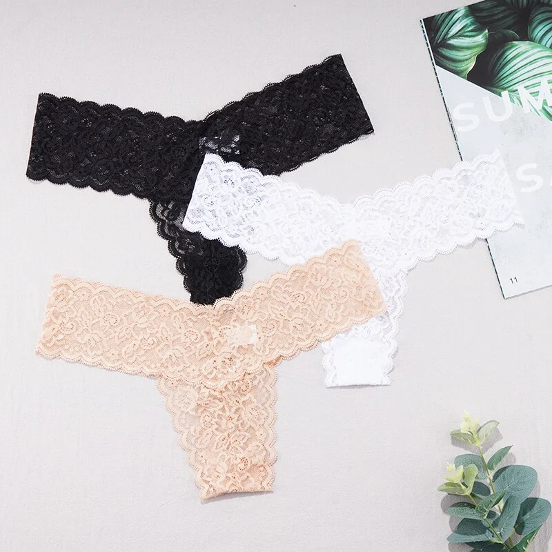 Billionm Woman Lace Thong Low-Rise G String Sexy Briefs Female Lingerie Transparent T-back Solid Color Underwear Ladies Tangas