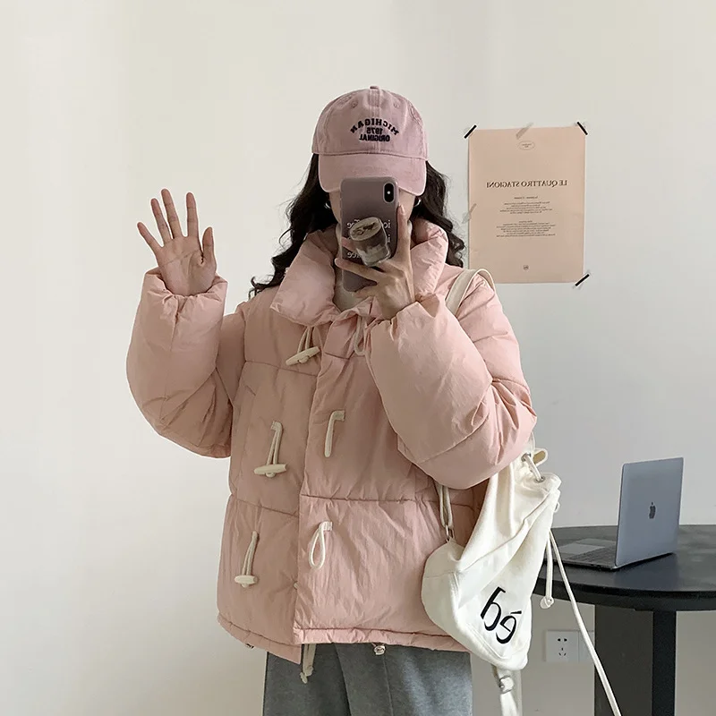Woherb 2023 New Winter Down Cotton Jacket Women's Short Jacket Small Korean Horn Button Milk Fufu Cotton-Padded Jacket-Outfit Ideas