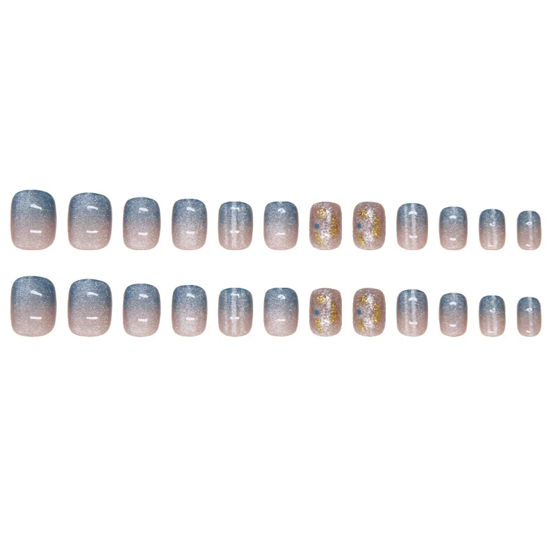 Churchf Churchf Nails Cat Eye Wearing Armor Blue Removable Beauty Nail Piece Simple Nail Patch 24 Pieces