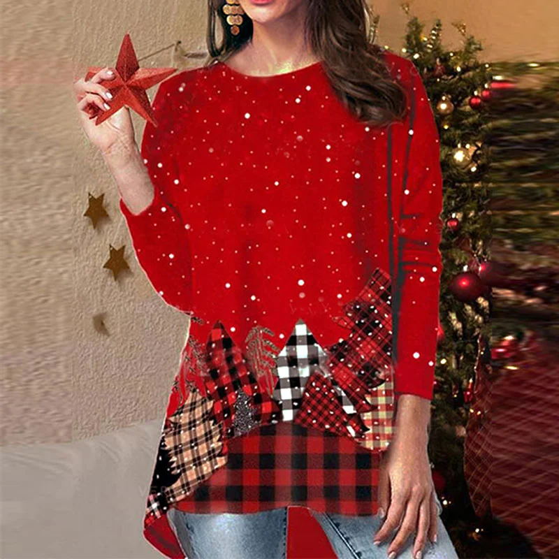 Womens Classic Christmas Plaid House Patchwork Blouse