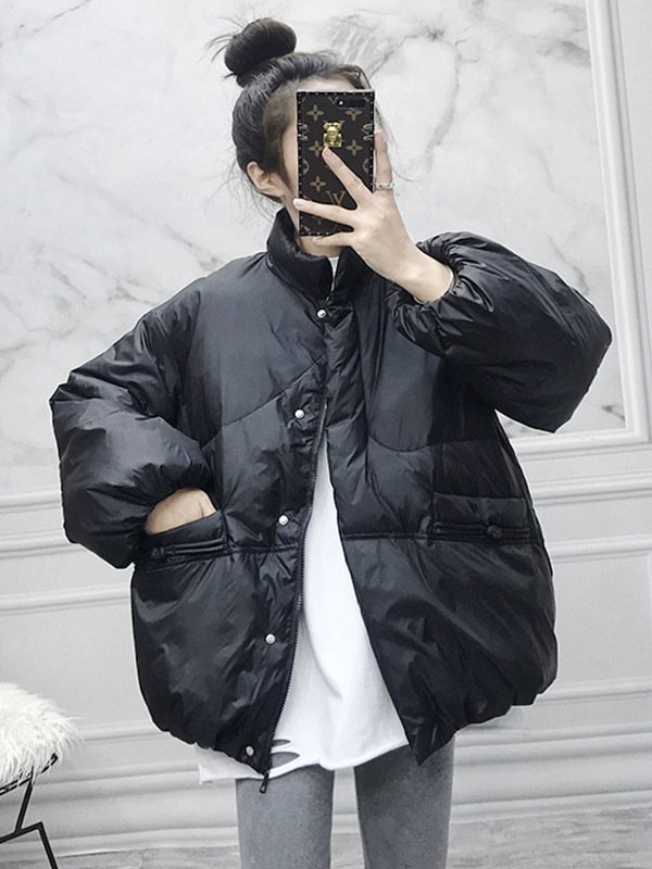 Simple Solid Color White Duck Down High-Neck Down Coat