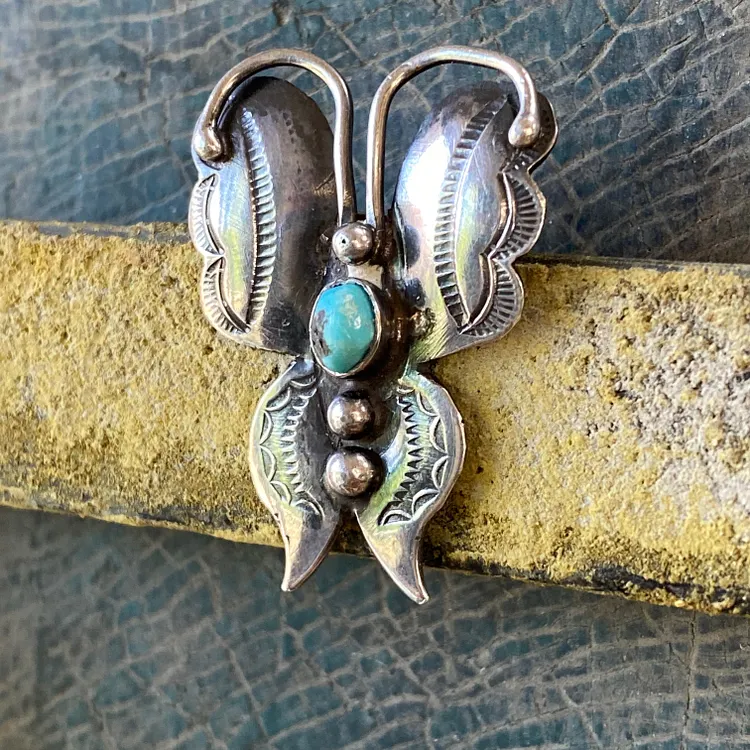 Navajo Butterfly Pin with Turquoise in Sterling Silver