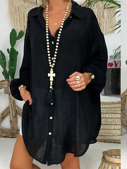 Casual Long Sleeve Solid Shirts & Tops