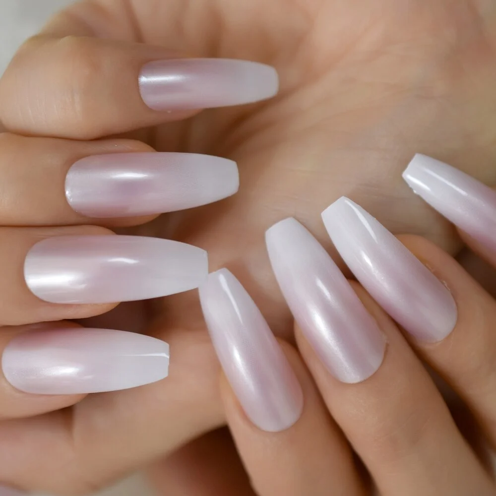 Ombre French Tip Extra Long Ballerina Shape False Press on Natural Nails White Gradient Nude Coffin Tips with Adhesive Tabs 24-Nail Inspo