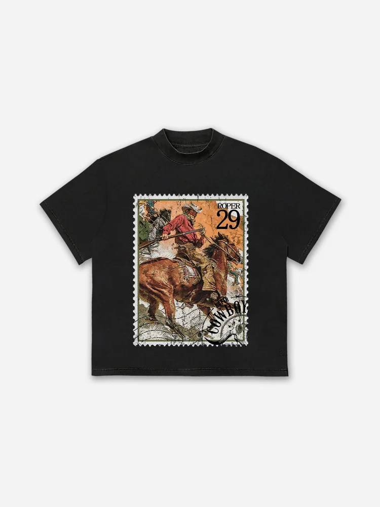 Rodeo Cowboy Stamp Print Cotton T-shirt