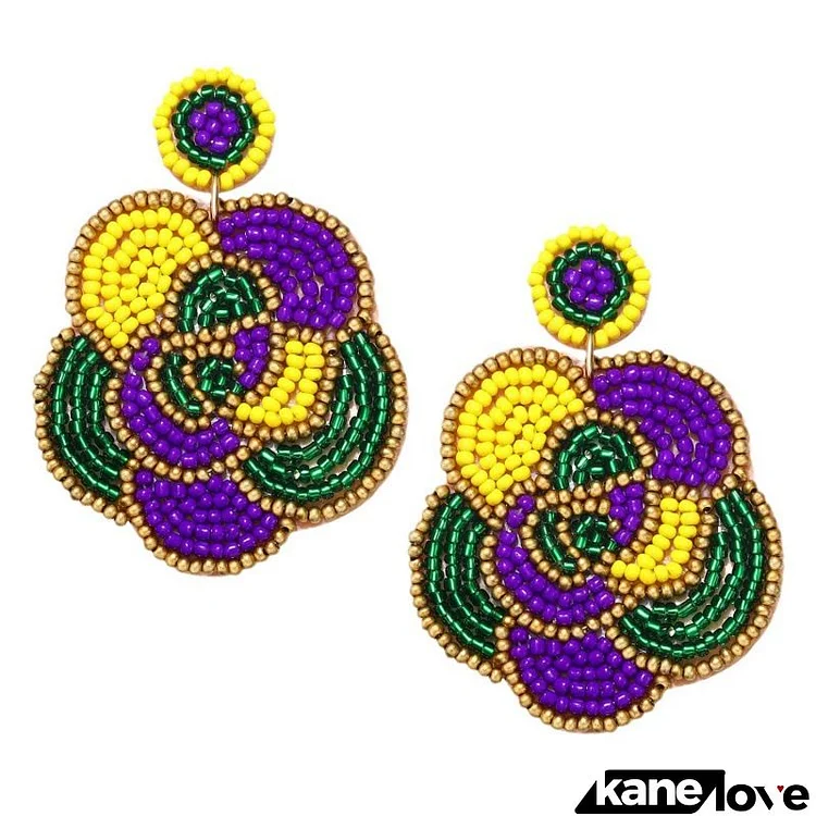 Mardi Gras Women Fashion Beaded Beaded Letter Floral Earrings