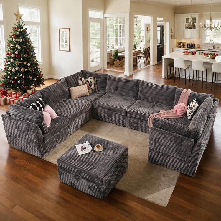 Shopicco 130.7" Modular Sectional Sofa Couch, U-Shaped Minimalist Couches with Sofa Bed Chaise