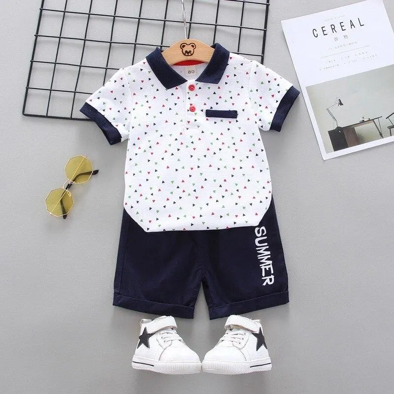Toddler Baby Boy Summer Clothes Set Fashion Short Suit Cotton T-shirt + Geometric Printed Breechcloth 2 Pcs Children Outfits