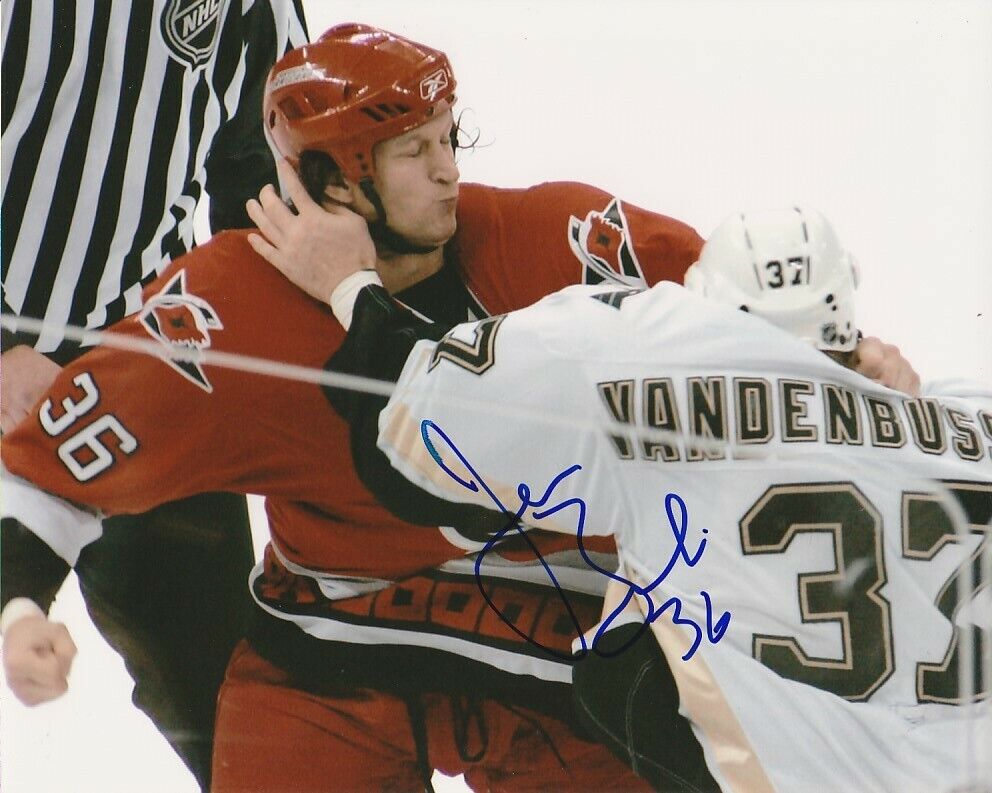 JESSE BOULERICE SIGNED CAROLINA HURRICANES HOCKEY FIGHT 8x10 Photo Poster painting #3 Autograph