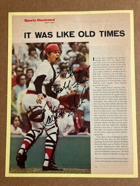 Carleton Fisk Signed 8.5x11 Sports Illustrated Magazine Photo Poster painting with COA