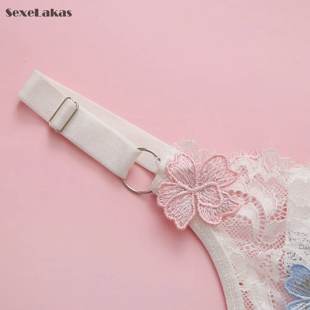 Billionm SexeLakas Sexy Lingerie White Lace Floral Intimate Underwear Flower Appliques Set Sensual Perspective See Through Women Sets